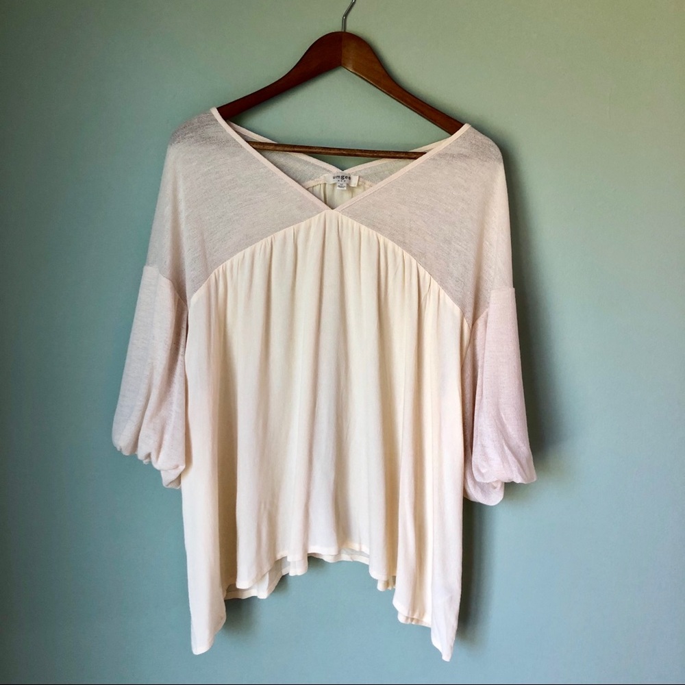 Umgee Sheer Cream Puff Sleeve Flowy Blouse - Picture 1 of 7